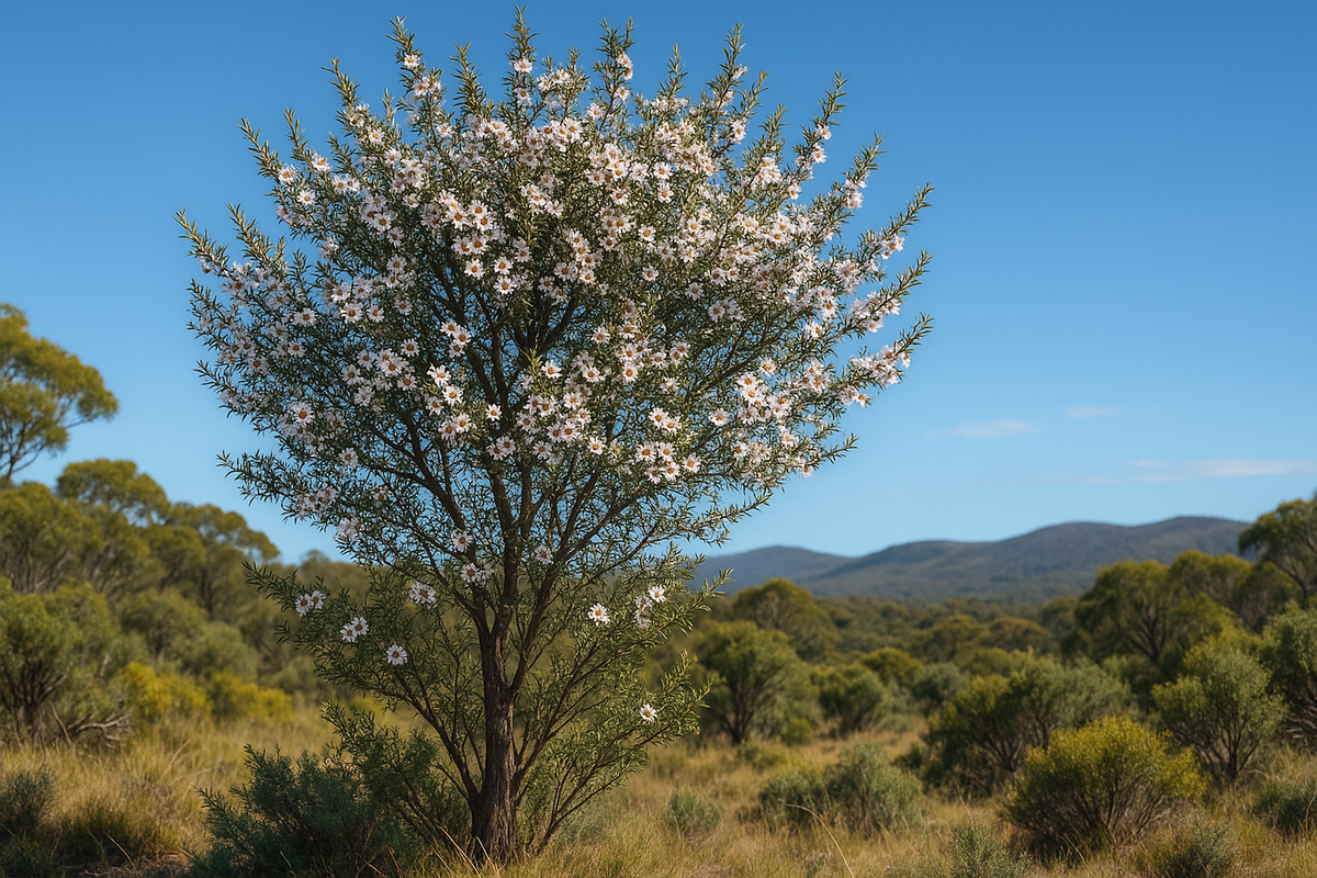 Manuka tree in Australia on a mountain with flowers